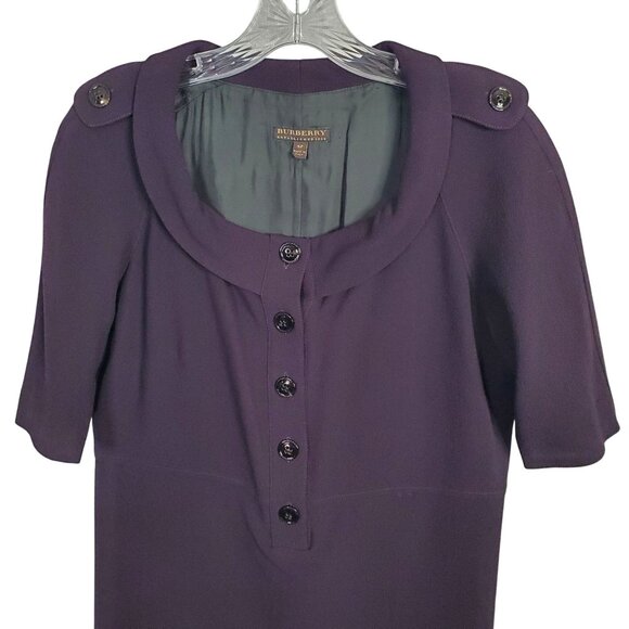 Burberry Size UK 42 US 12 Dress Crepe Wool Sheath Rolled Collar Italy Purple - Picture 7 of 16